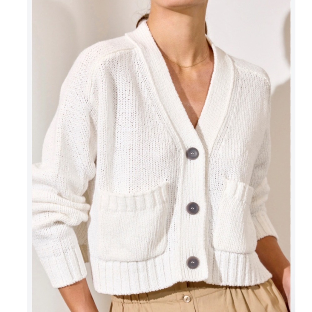 Brochu Walker Linen Knit Cropped Cardigan Size Small In Salt White